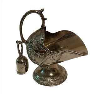 Vintage Silver Plated Sugar Scuttle Rose Motif & Scoop